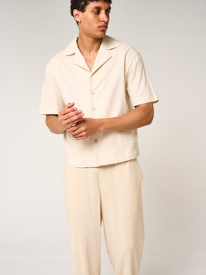 Kailani Short Sleeve Linen Shirt Beige