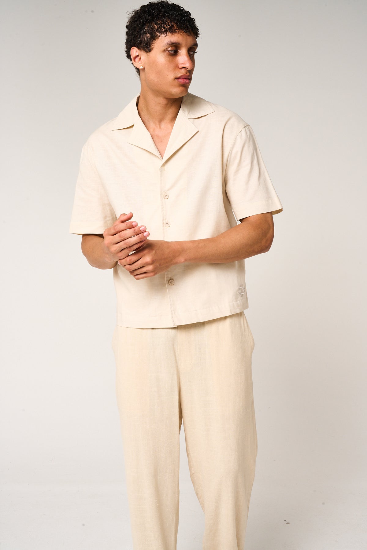 Kailani Short Sleeve Linen Shirt Beige