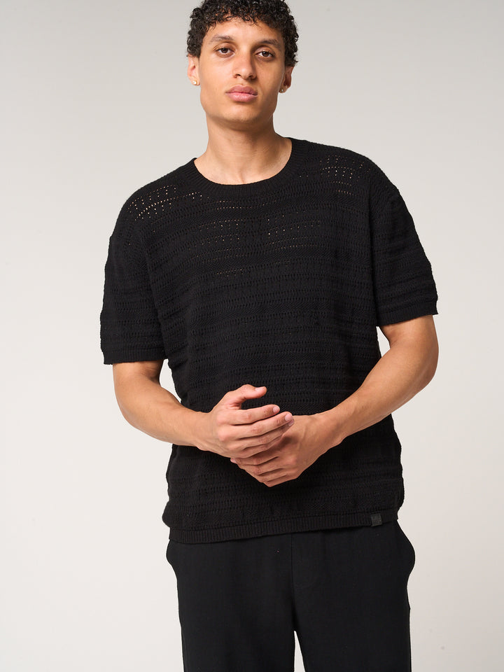 Araz Knitted Patterned T Shirt Black