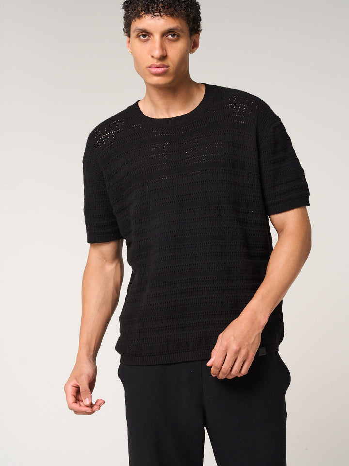 Araz Knitted Patterned T Shirt Black