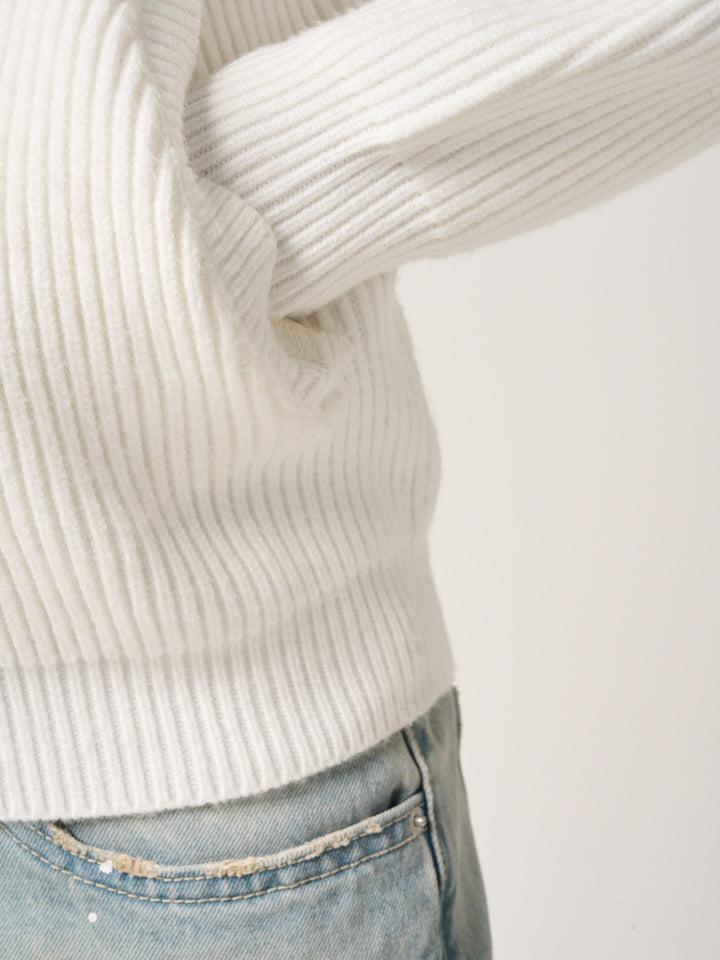 Mesa Ribbed Zip-Through Sweater White