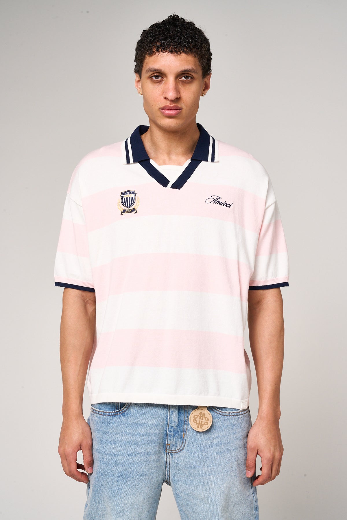 Avendia Striped Knitted Polo Pink