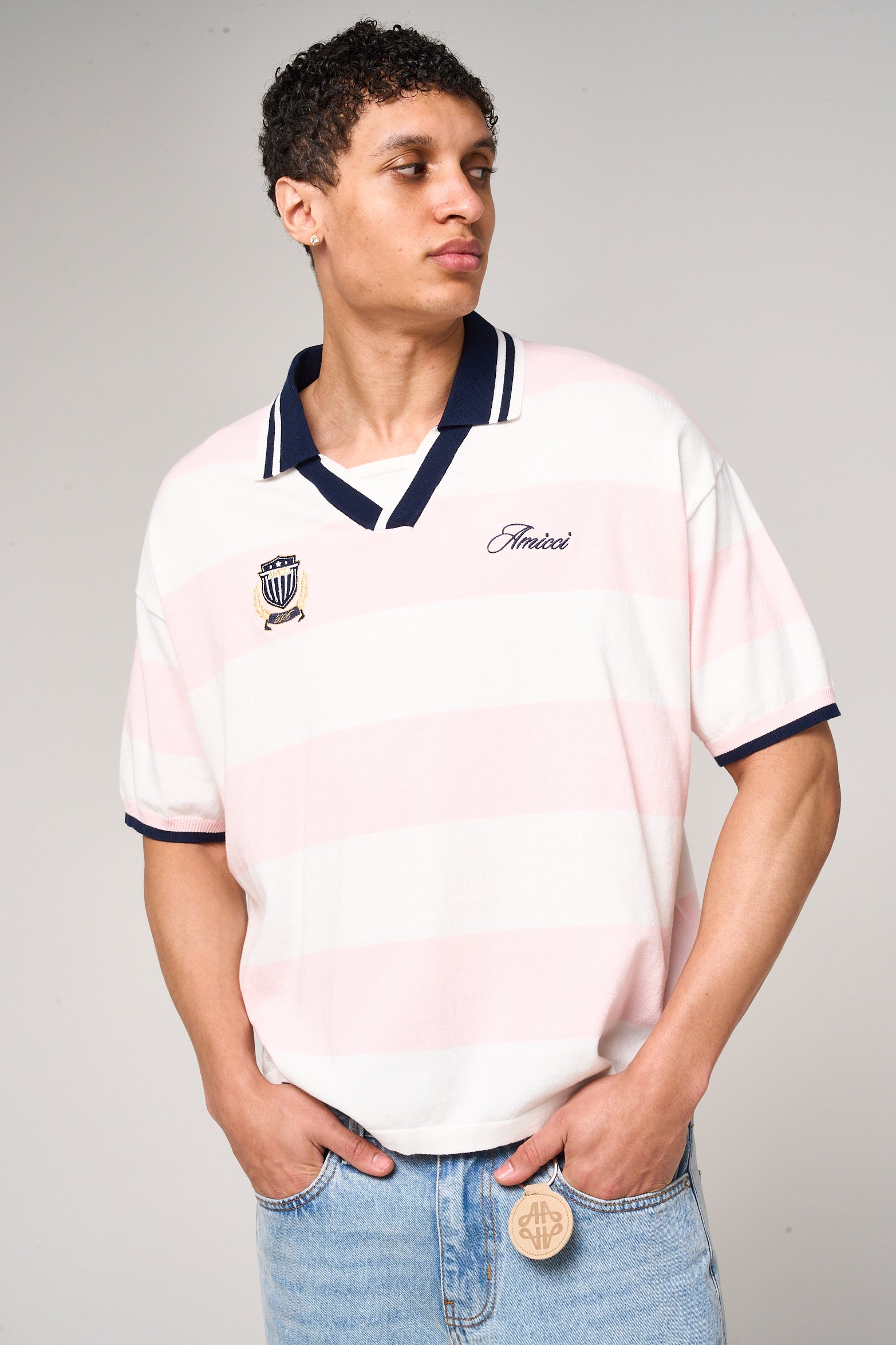 Avendia Striped Knitted Polo Pink