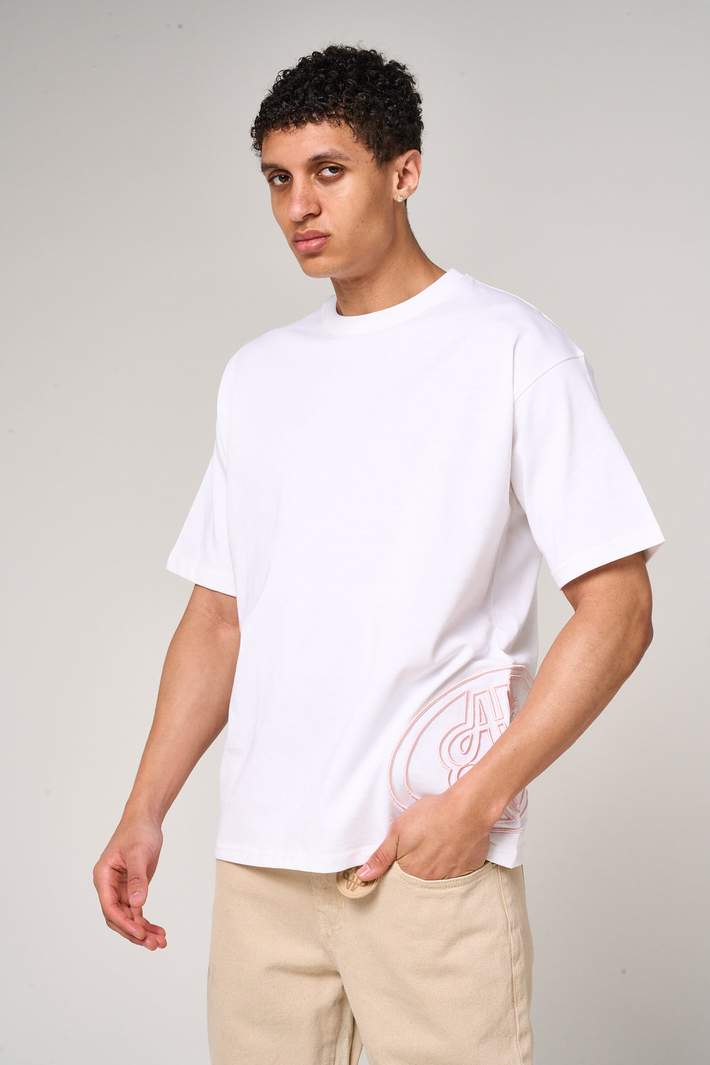 Fares Logo Embroidery T Shirt Grey White