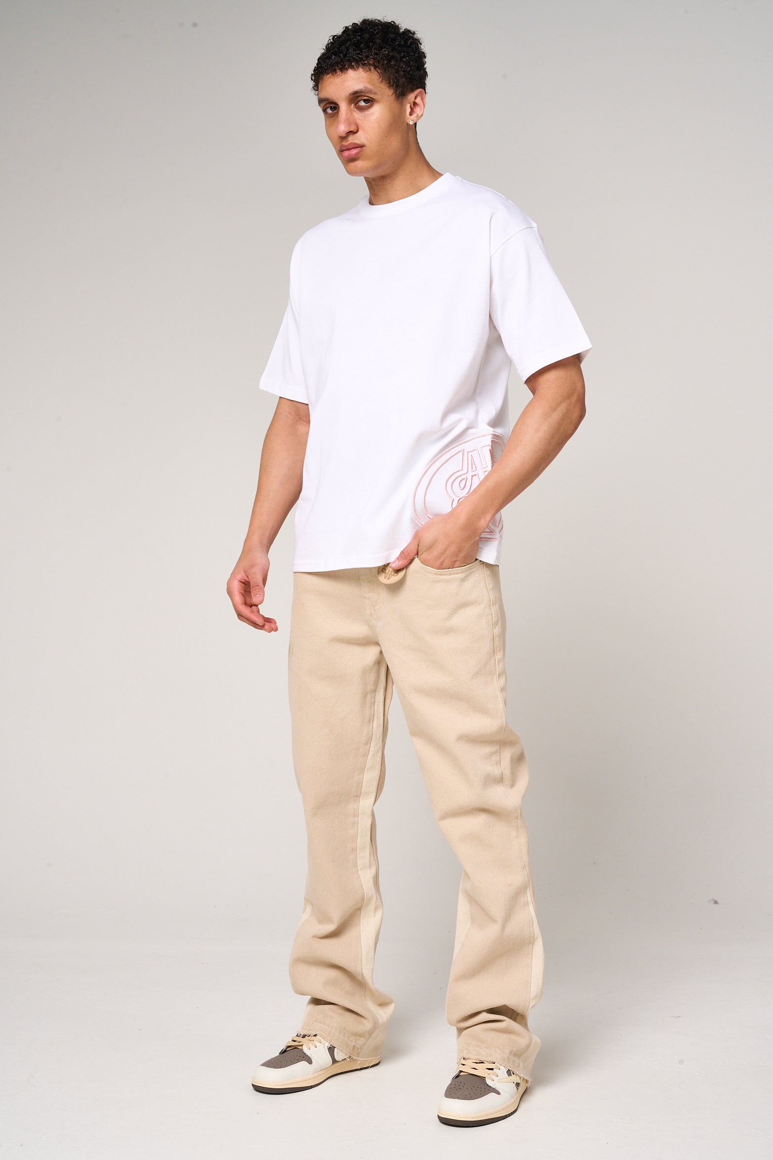 Fares Logo Embroidery T Shirt Grey White
