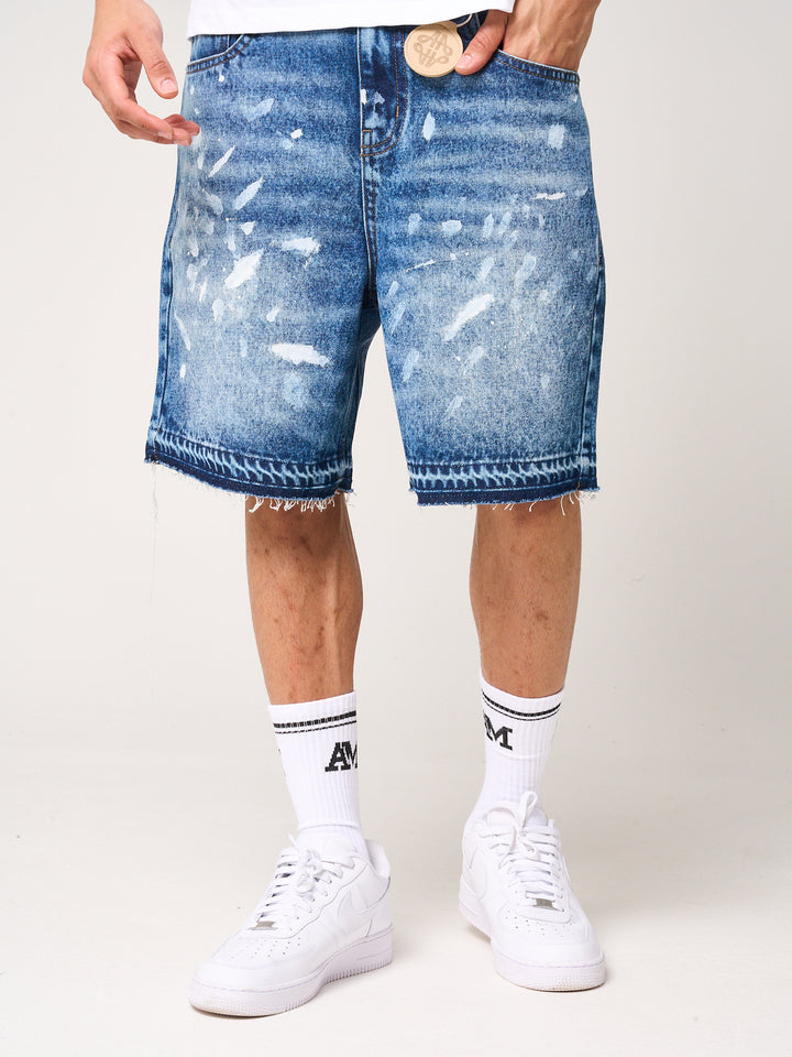 Cardenas Paint Splat Denim Short Blue