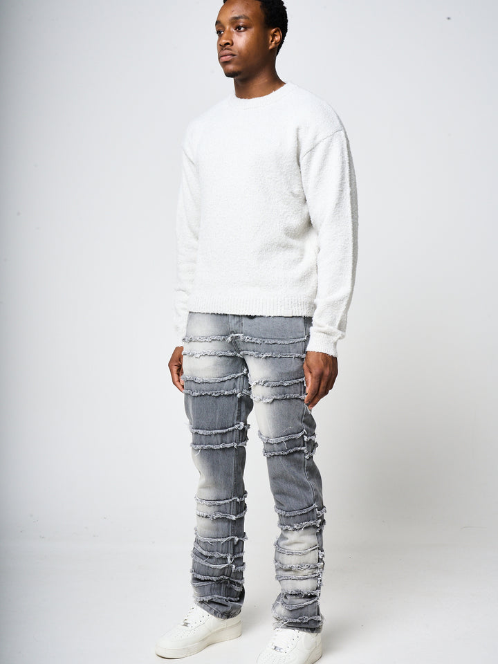 Fretta Fluffy Knit Sweatshirt Grey