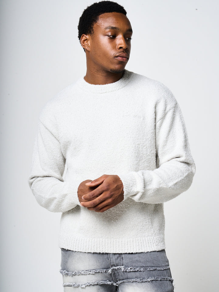 Fretta Fluffy Knit Sweatshirt Grey