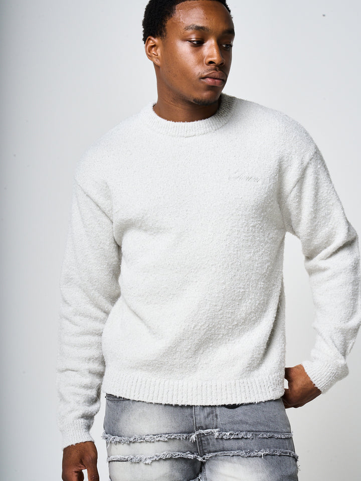 Fretta Fluffy Knit Sweatshirt Grey