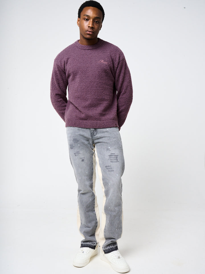 Fretta Fluffy Knit Sweatshirt Burgundy