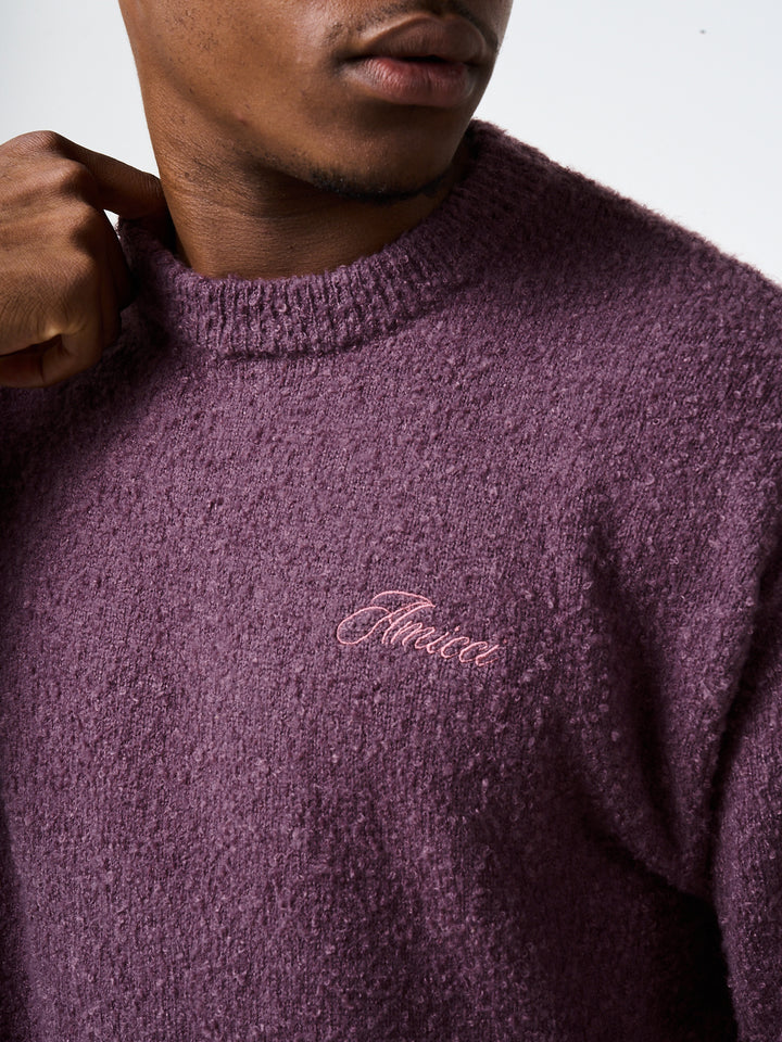 Fretta Fluffy Knit Sweatshirt Burgundy