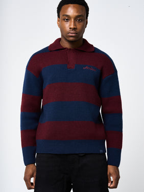 Awing Burgundy Striped Knitwear Sweatshirt