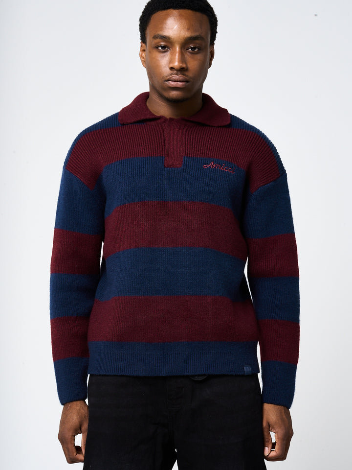 Awing Burgundy Striped Knitwear Sweatshirt