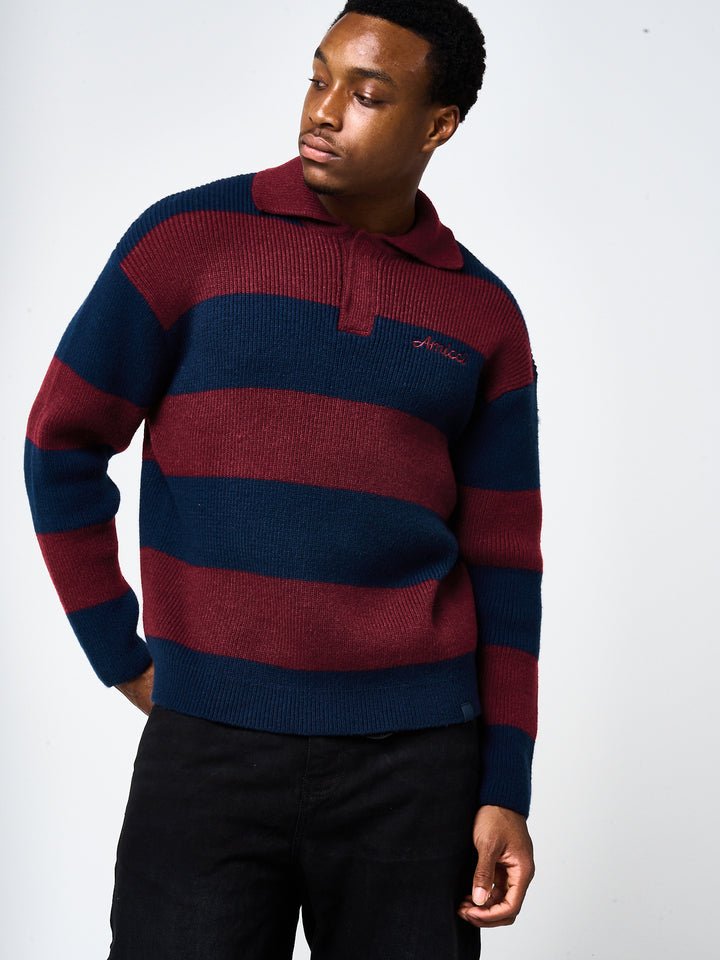 Awing Burgundy Striped Knitwear Sweatshirt