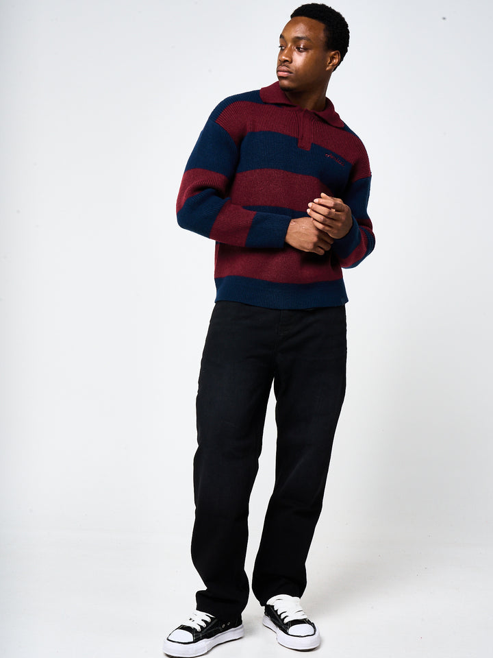 Awing Burgundy Striped Knitwear Sweatshirt