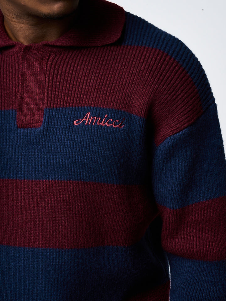 Awing Burgundy Striped Knitwear Sweatshirt