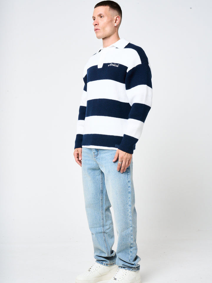 Awing Navy Striped Knitwear Sweatshirt