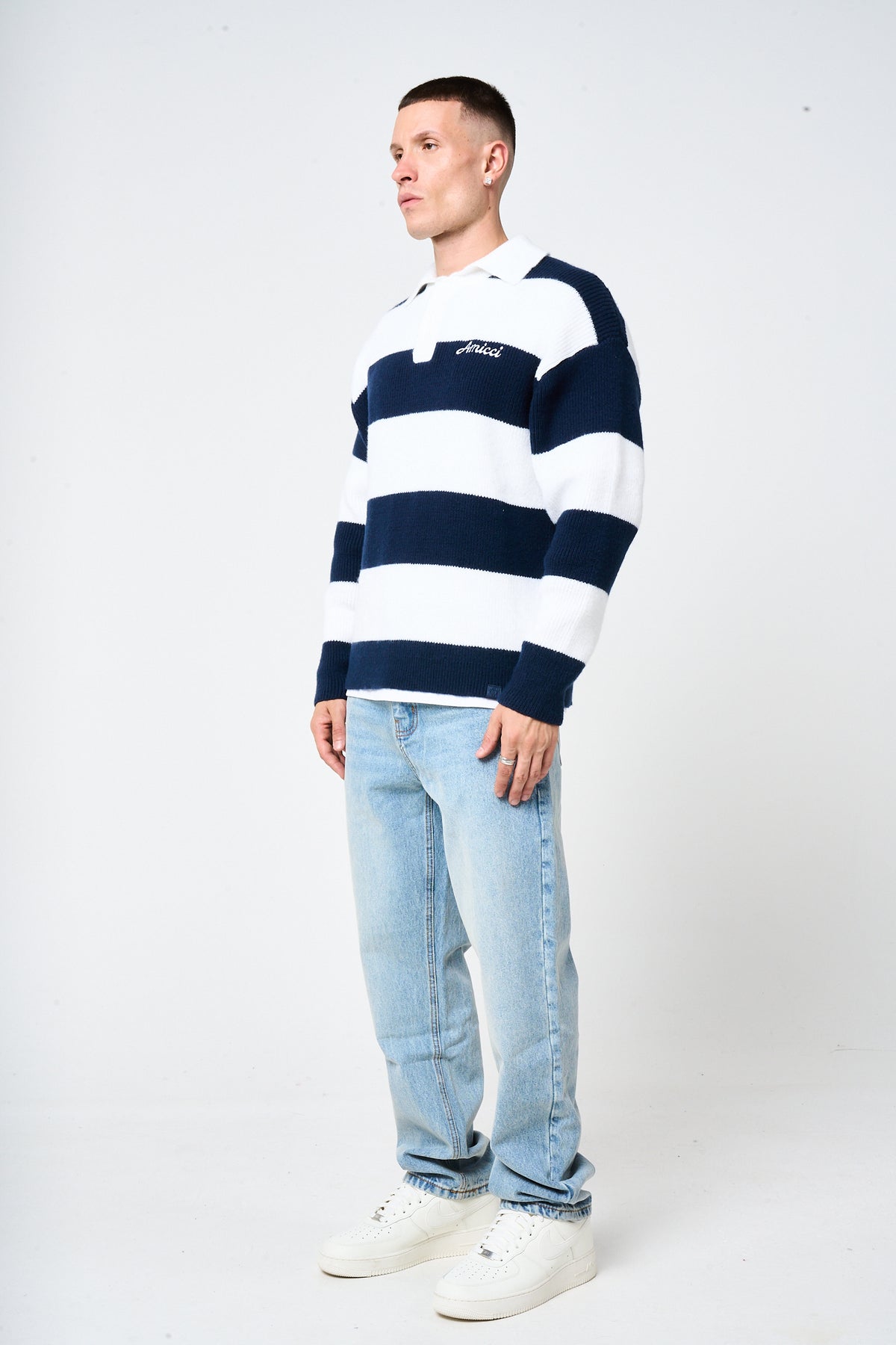 Awing Navy Striped Knitwear Sweatshirt