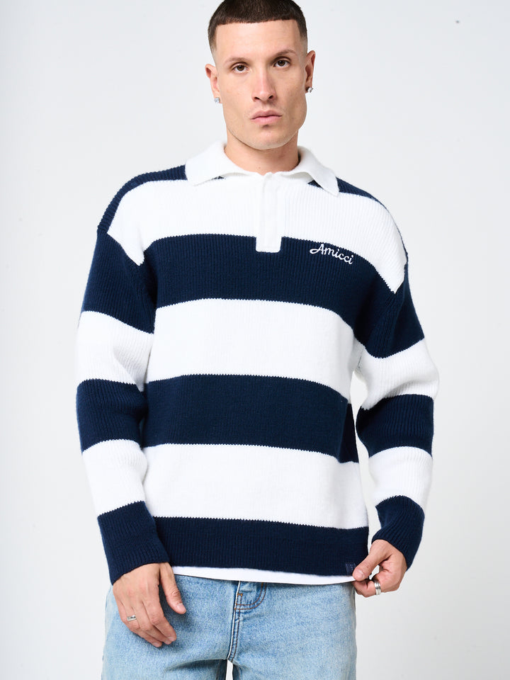 Awing Navy Striped Knitwear Sweatshirt