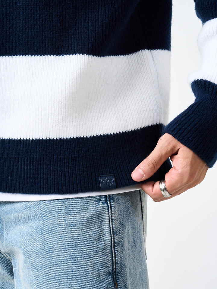 Awing Navy Striped Knitwear Sweatshirt