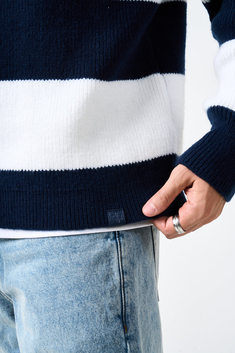 Awing Navy Striped Knitwear Sweatshirt