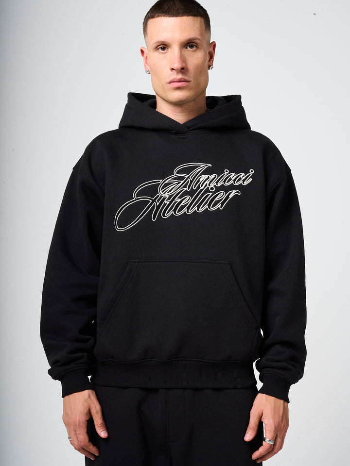 Torino Black Embroidery Hoodie