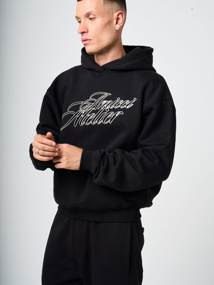 Torino Black Embroidery Hoodie