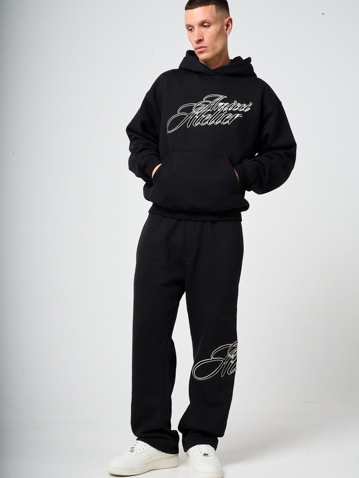 Torino Black Embroidery Hoodie