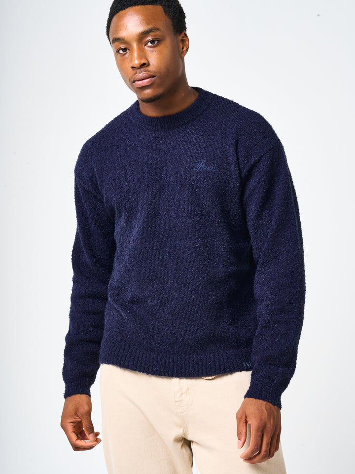 Fretta Fluffy Knit Sweatshirt Navy Blue