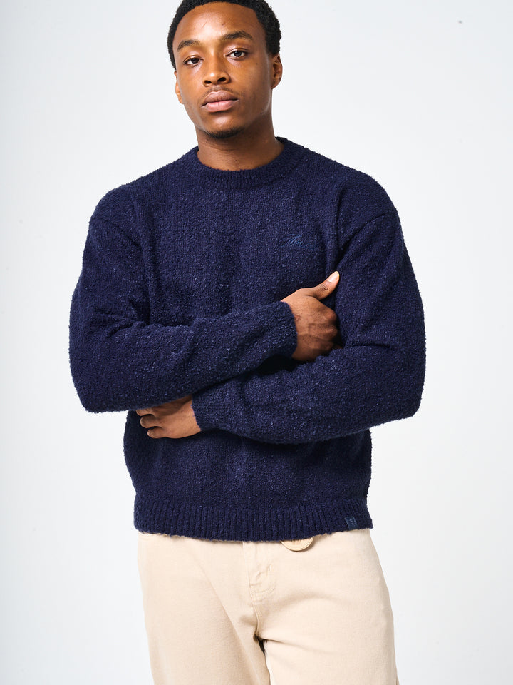Fretta Fluffy Knit Sweatshirt Navy Blue