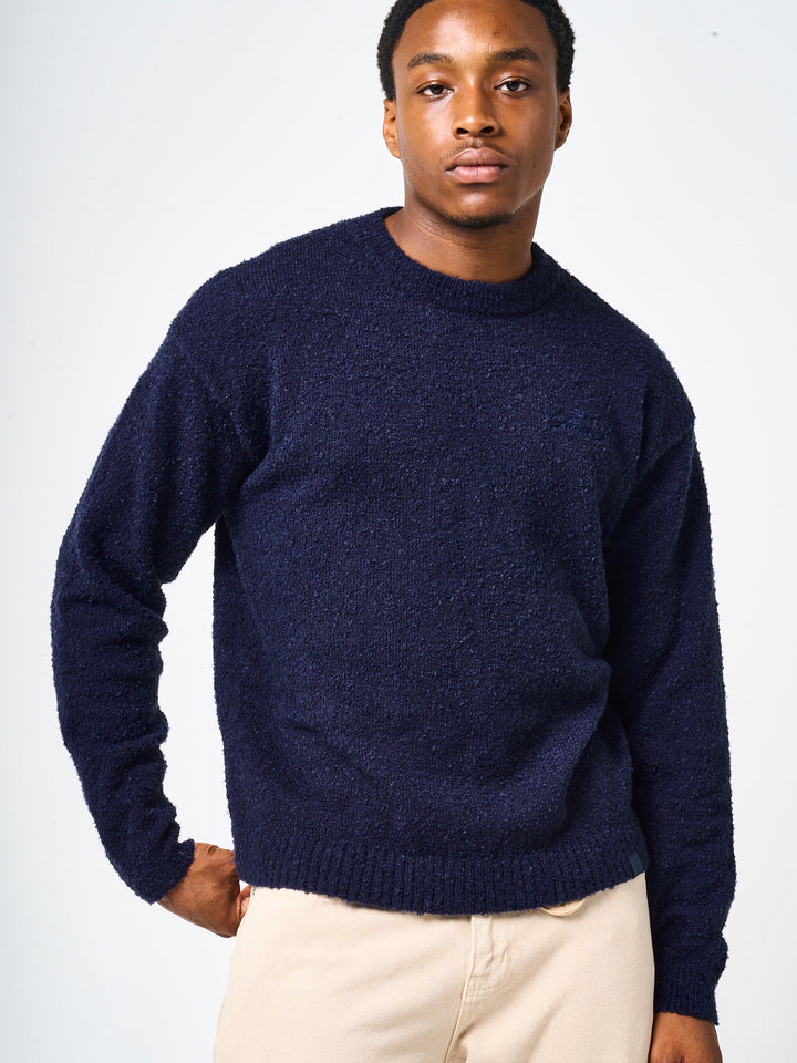 Fretta Fluffy Knit Sweatshirt Navy Blue