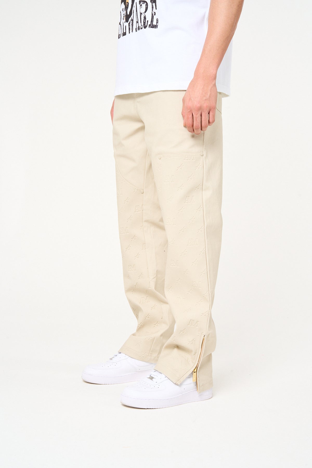 Maceo Embossed Carpenter Pants Beige