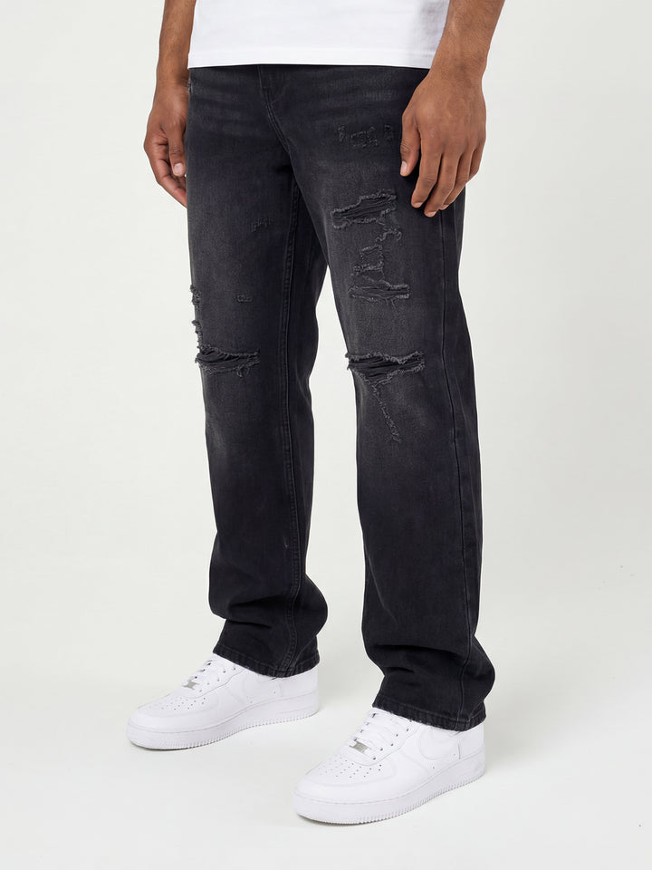 Lennox Ripped Black Straight Jean