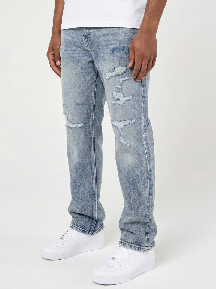 Lennox Ripped Mid Blue Straight Jean