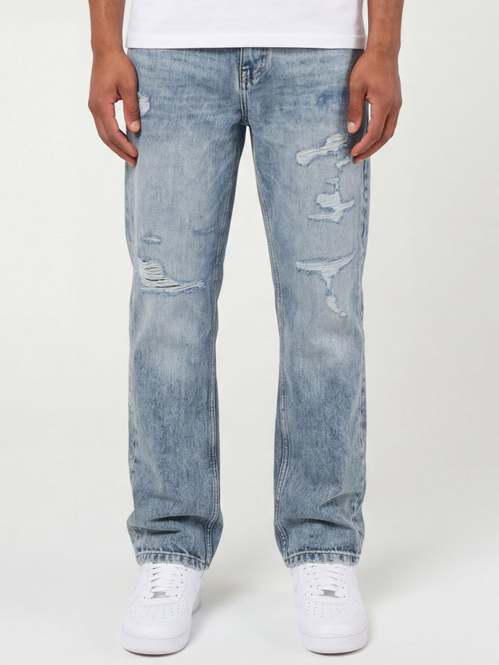 Lennox Ripped Mid Blue Straight Jean
