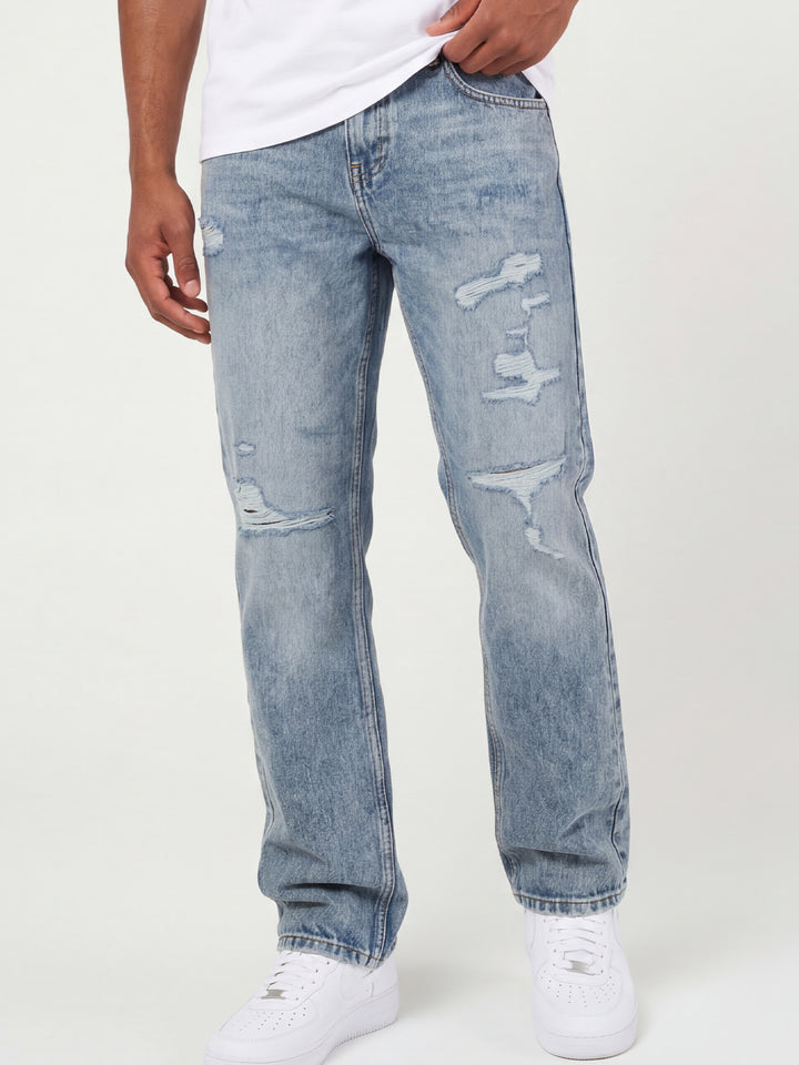Lennox Ripped Mid Blue Straight Jean