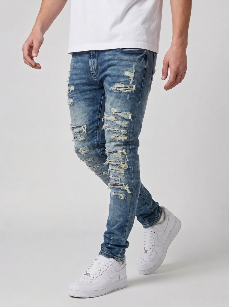 Belvedere Schwer Gerissene Mittelblaue Skinny Jeans