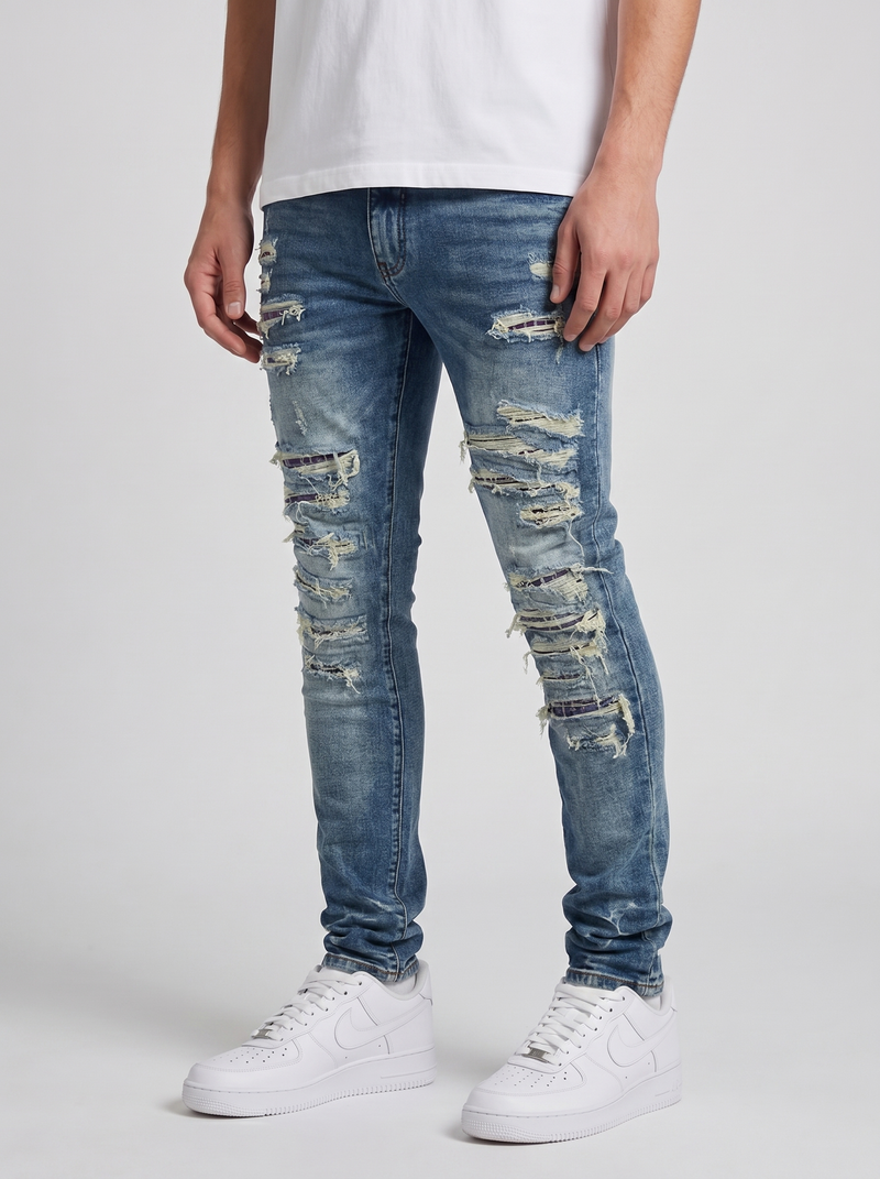 Belvedere Schwer Gerissene Mittelblaue Skinny Jeans