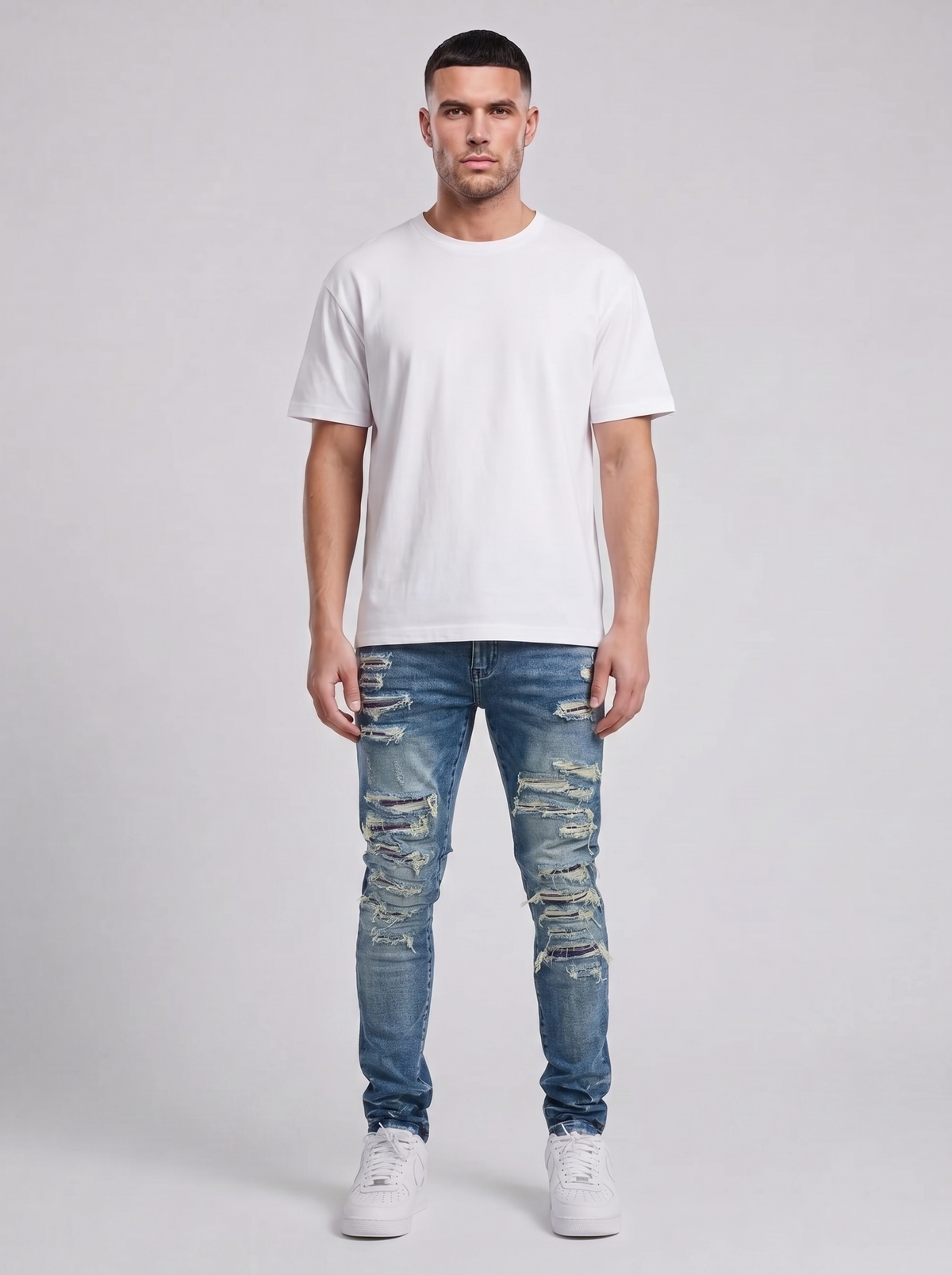 Belvedere Schwer Gerissene Mittelblaue Skinny Jeans