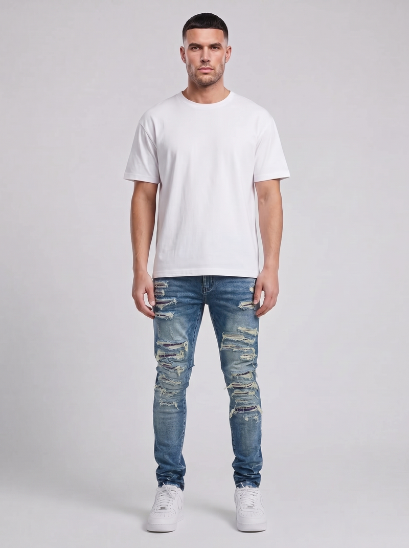 Belvedere Schwer Gerissene Mittelblaue Skinny Jeans