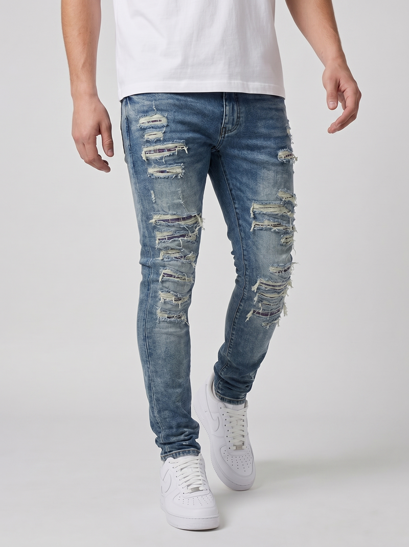 Belvedere Schwer Gerissene Mittelblaue Skinny Jeans