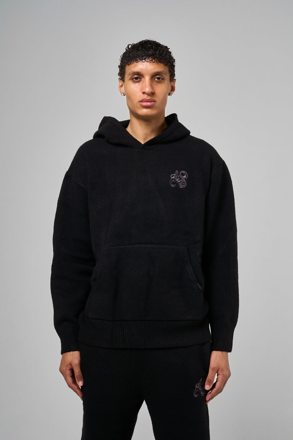 Amos Black Knitted Hoodie