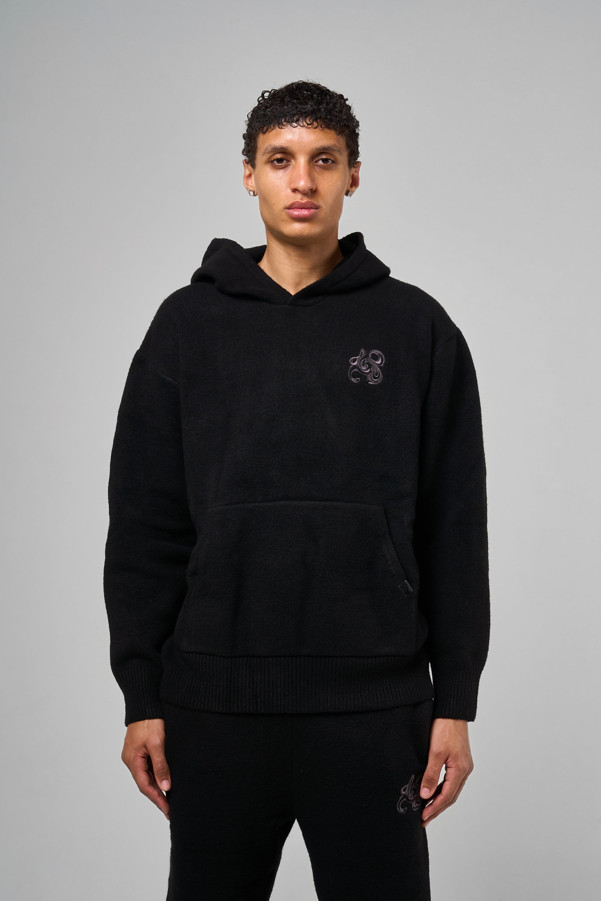 Amos Black Knitted Hoodie