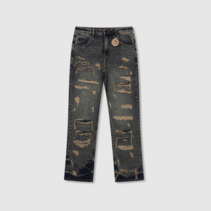 Manuel Heavy Ripped Tinted Blue Baggy Jean