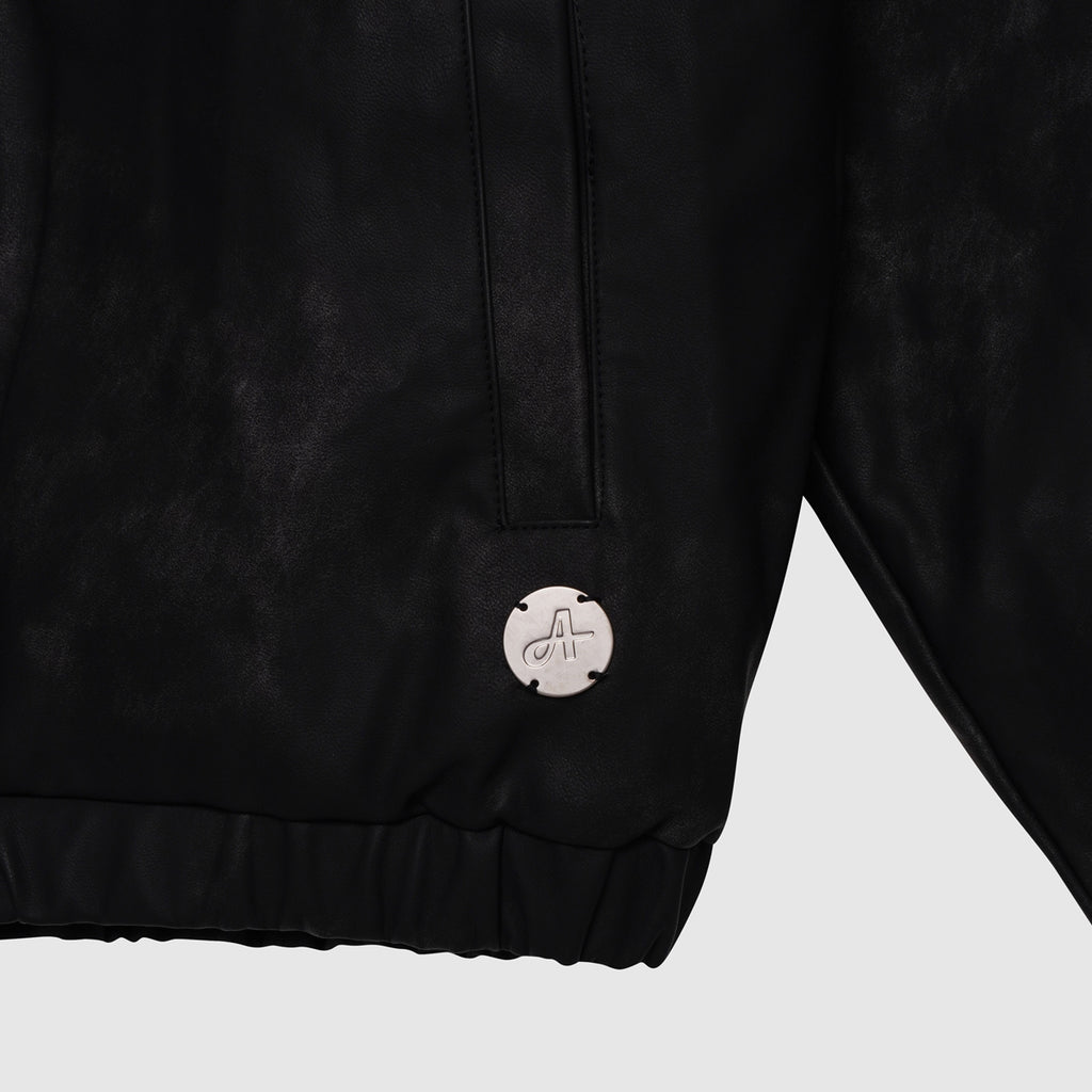 Rafel Leder Zip Hoodie Schwarz