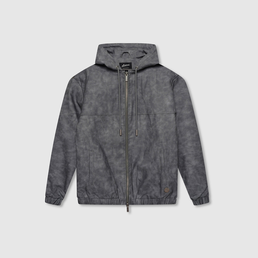 Rafel Leder Zip Hoodie Grau