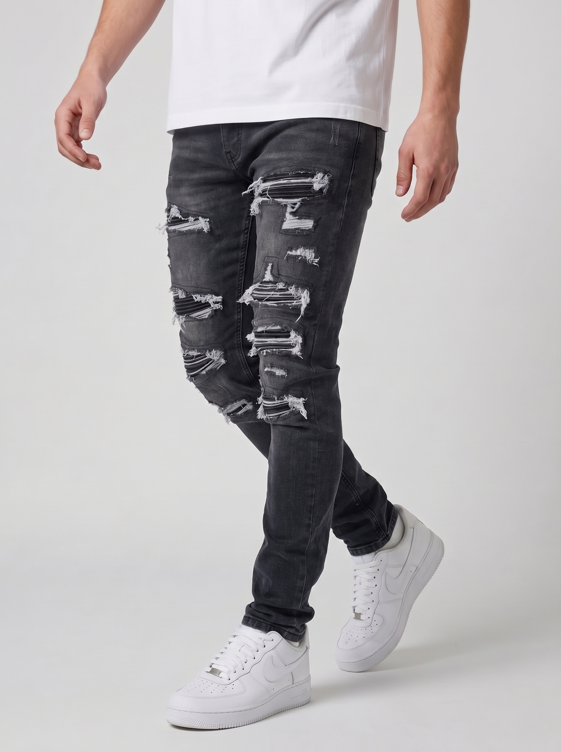 Amicci Premium Quality Men's Ripped Bandana Denim Jeans - Italian