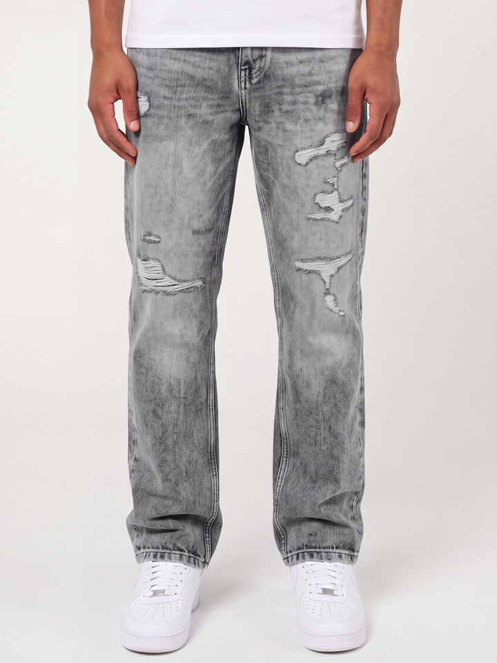 Lennox Ripped Grey Straight Jean