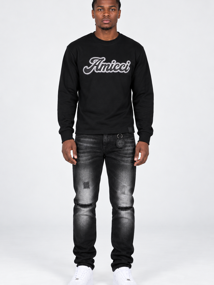 Rachid Long Sleeve Puff Print T Shirt Black