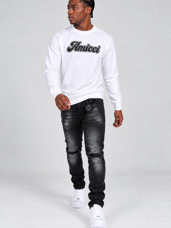 Rachid Long Sleeve Puff Print T Shirt White